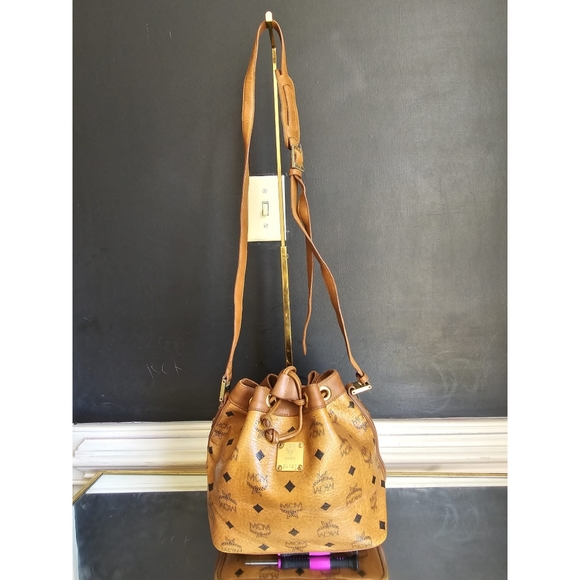 MCM Cognac Visetos Coated Canvas Heritage Drawstring Bag - Picture 7 of 13